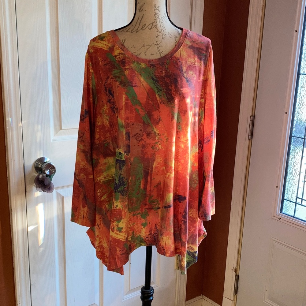 Philosophy Splatter Style Abstract Multicolor Casual Top sz XXL